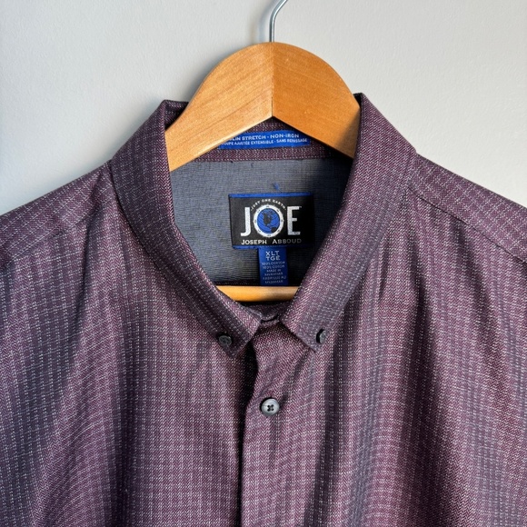 JOE Joseph Abboud Men's XLT Button Shirt Herringbone Check Burgundy-Plum Soft - Picture 4 of 13